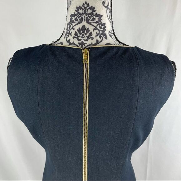 Tahari Exposed Zipper Pencil Dark Wash Midi Dress - Picture 5 of 10